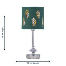 First Choice Lighting Set Of 2 Chrome Jewelled Table Lamps With Dark Green Fern Shades - thumbnail 7