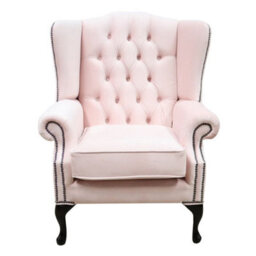 Chesterfield High Back Wing Chair Passion Powder Pink Velvet In Mallory Style - thumbnail 2