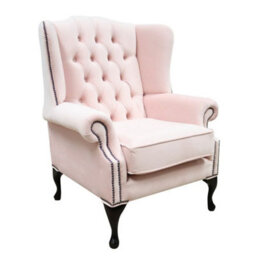Chesterfield High Back Wing Chair Passion Powder Pink Velvet In Mallory Style