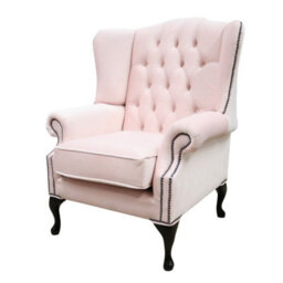 Chesterfield High Back Wing Chair Passion Powder Pink Velvet In Mallory Style - thumbnail 3