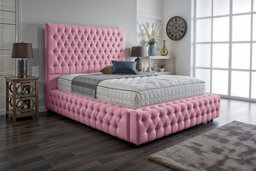 UKBEDFURNITURE Duchess Pink Plush Valvet Upholstered Bed Frame Only- Blackboard - 54 Inch Headboard - thumbnail 1