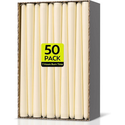 Taper Dinner Candles, Non-Drip Long Candles, 7 Hour Burn Time, Paraffin Wax, Cotton Wicks, Unscented, Ivory White, 50 Pack - image 1