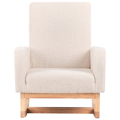 Wyld And Coco Cosynest Kids Highback Rocking Chair - Light Beige Boucle, Rubberwood Rockers, Wood Armrests (W54 X D70 X H71Cm) - image 1