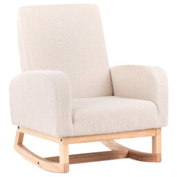 Wyld And Coco Cosynest Kids Highback Rocking Chair - Light Beige Boucle, Rubberwood Rockers, Wood Armrests (W54 X D70 X H71Cm) - thumbnail 4