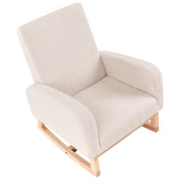 Wyld And Coco Cosynest Kids Highback Rocking Chair - Light Beige Boucle, Rubberwood Rockers, Wood Armrests (W54 X D70 X H71Cm) - thumbnail 7
