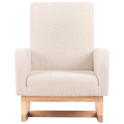 Wyld And Coco Cosynest Kids Highback Rocking Chair - Light Beige Boucle, Rubberwood Rockers, Wood Armrests (W54 X D70 X H71Cm) - thumbnail 1