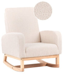 Wyld And Coco Cosynest Kids Highback Rocking Chair - Light Beige Boucle, Rubberwood Rockers, Wood Armrests (W54 X D70 X H71Cm) - thumbnail 3