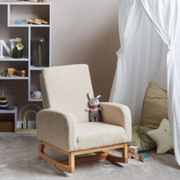 Wyld And Coco Cosynest Kids Highback Rocking Chair - Light Beige Boucle, Rubberwood Rockers, Wood Armrests (W54 X D70 X H71Cm) - thumbnail 2