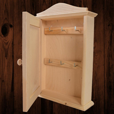 Woodeedoo Wooden Key Box Cabinet With 6 Hooks Wall Mounted Indoor Key Holder Rack For Hallway Kitchen Home Storage 20X6X29.5Cm - image 1