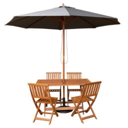 Samuel Alexander Outdoor 4 Person Folding Rectangular Wooden Garden Dining Table Chairs Grey Parasol And Base Set - thumbnail 9