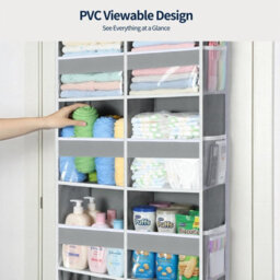 Amorly Grey Over The Door Hanging Organiser,5 Tier 10 Compartments, 80Lbs Heavy Duty Storage With Clear Window For Closet,pantry&bathroom - thumbnail 4