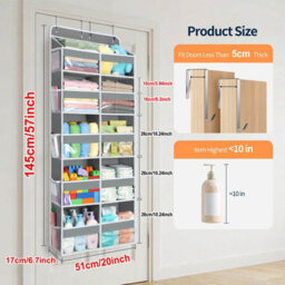 Amorly Grey Over The Door Hanging Organiser,5 Tier 10 Compartments, 80Lbs Heavy Duty Storage With Clear Window For Closet,pantry&bathroom - thumbnail 2