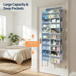 Amorly Grey Over The Door Hanging Organiser,5 Tier 10 Compartments, 80Lbs Heavy Duty Storage With Clear Window For Closet,pantry&bathroom - thumbnail 3