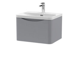 Balterley Dunwood Modern Wall Hung 1-Drawer Bathroom Vanity With Thin Edge Ceramic Basin, Satin Grey, 600mm