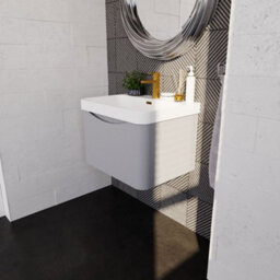 Balterley Dunwood Modern Wall Hung 1-Drawer Bathroom Vanity With Thin Edge Ceramic Basin, Satin Grey, 600mm - thumbnail 4