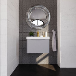 Balterley Dunwood Modern Wall Hung 1-Drawer Bathroom Vanity With Thin Edge Ceramic Basin, Satin Grey, 600mm - thumbnail 2