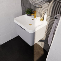 Balterley Dunwood Modern Wall Hung 1-Drawer Bathroom Vanity With Thin Edge Ceramic Basin, Satin Grey, 600mm - thumbnail 3