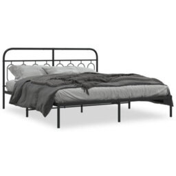 Berkfield Metal Bed Frame Without Mattress With Headboard Black 193X203Cm - thumbnail 2