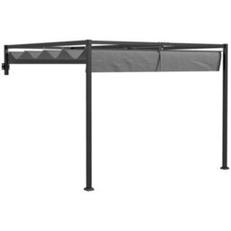 Matteo 2.97M X 2.11M Wall-Mounted Lean-To Steel Pergola With Retractable Dark Grey Fabric Roof