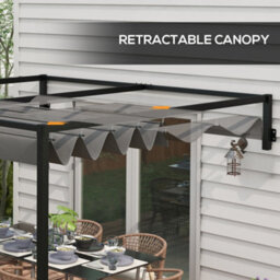 Matteo 2.97M X 2.11M Wall-Mounted Lean-To Steel Pergola With Retractable Dark Grey Fabric Roof - thumbnail 5