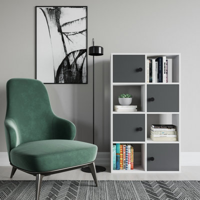 Decorotika Tasso 4-Tier And 4 Cabinets Bookcase White & Anthracite - image 1