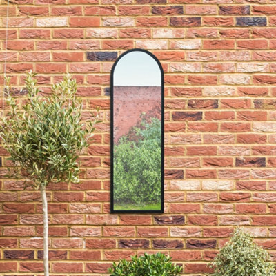 "Mirroroutlet - The Arcus - Black Metal Framed Arched Garden Wall Mirror 47"" X 16"" (120 X 40 Cm)" - image 1