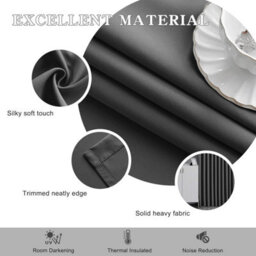 Ameha Dark Grey Blackout Pencil Pleat Curtains Ready Made Thermal Insulated Heavy Thick Curtain 66''x90'' Bedroom Living Room Uk - thumbnail 3