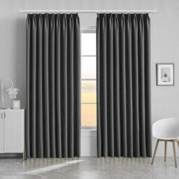 Ameha Dark Grey Blackout Pencil Pleat Curtains Ready Made Thermal Insulated Heavy Thick Curtain 66''x90'' Bedroom Living Room Uk - thumbnail 1