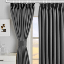 Ameha Dark Grey Blackout Pencil Pleat Curtains Ready Made Thermal Insulated Heavy Thick Curtain 66''x90'' Bedroom Living Room Uk - thumbnail 2
