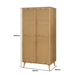Swish Furniture Manila Oak & Pvc Rattan 3 Piece Bedroom Set With 2 Door Double Wardrobe, 2 Drawer Bedside And 3+2 Drawer Chest - thumbnail 3