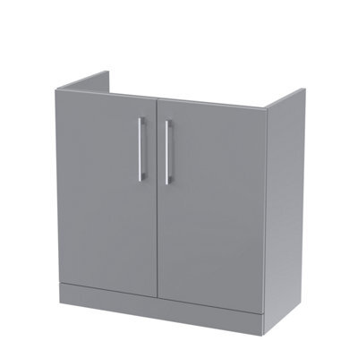 Nuie Hudson Reed Arno Floor Standing Vanity Unit, Durable 2 Soft Close Door Bathroom Sink Vanity Unit With Shelf In Satin Grey, 800mm - image 1