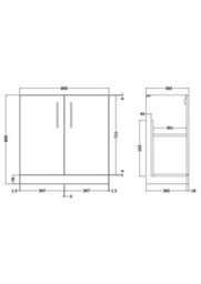 Nuie Hudson Reed Arno Floor Standing Vanity Unit, Durable 2 Soft Close Door Bathroom Sink Vanity Unit With Shelf In  Satin Grey, 800mm - thumbnail 2