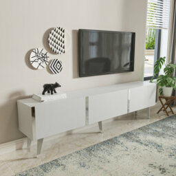 Decorotika Milagro Modern Tv Unit Tv Stand Gloss For Tvs Up To 71 Inch White&silver - thumbnail 2