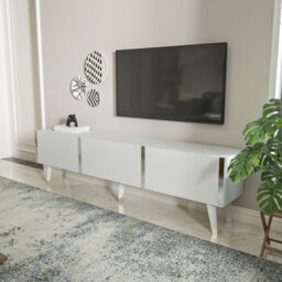 Decorotika Milagro Modern Tv Unit Tv Stand Gloss For Tvs Up To 71 Inch White&silver - thumbnail 3