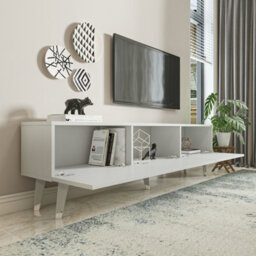 Decorotika Milagro Modern Tv Unit Tv Stand Gloss For Tvs Up To 71 Inch White&silver - thumbnail 4
