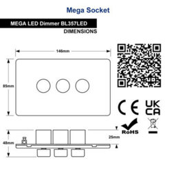 Long Life Lamps Company Matt Black 3 Gang 2 Way Led Dimmer Screwless Bl357Led - thumbnail 2