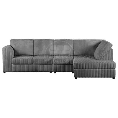 Furnishings For Less UK Luxor Grey Jumbo Cord Large 5 Seater Corner Sofa Long Right Hand Facing - Full Back - image 1