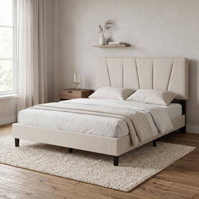 Double Bed Frame With Adjustable Headboard Upholstered Bed Platform 145 X 198 Cm - image 1