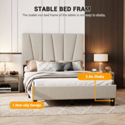 Double Bed Frame With Adjustable Headboard Upholstered Bed Platform 145 X 198 Cm - thumbnail 5