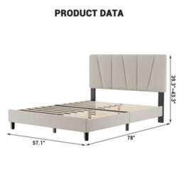 Double Bed Frame With Adjustable Headboard Upholstered Bed Platform 145 X 198 Cm - thumbnail 2