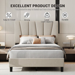 Double Bed Frame With Adjustable Headboard Upholstered Bed Platform 145 X 198 Cm - thumbnail 4