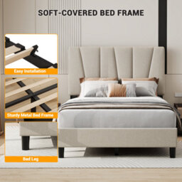 Double Bed Frame With Adjustable Headboard Upholstered Bed Platform 145 X 198 Cm - thumbnail 3