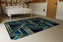 Benjamin Tate Design Gold & Teal Geometric Pattern Special Soft Home Rug - thumbnail 3