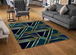 Benjamin Tate Design Gold & Teal Geometric Pattern Special Soft Home Rug - thumbnail 2