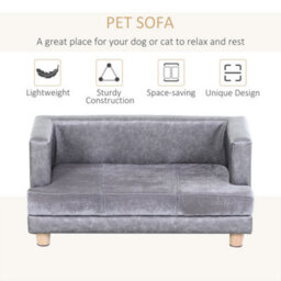 PawHut Grey Dog Sofa Bed With Soft Padded Cushion For Small Dogs - thumbnail 4