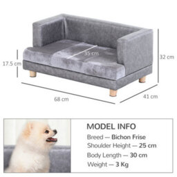 PawHut Grey Dog Sofa Bed With Soft Padded Cushion For Small Dogs - thumbnail 3