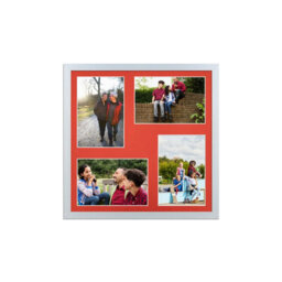 AK Frames 12X12 Silver Sleek Multi Photo Frame With Poppy Red Mount - Holds 4 Apertures (4X) 6X4 Photos - thumbnail 1