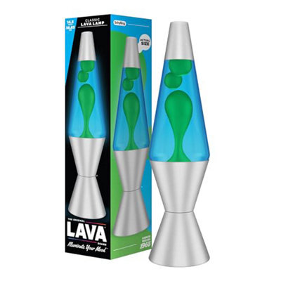 Lava Lamp 2124, Green Wax, Blue Liquid, Silver Base And Cap, Original 14.5 Inch Motion To Illuminate Your Mood
