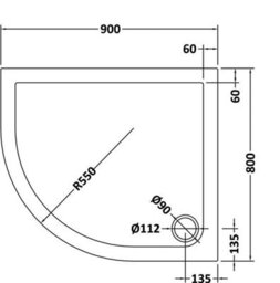 Royal Bathrooms 900 X 800mm Left Handed Offset Quadrant Stone Shower Enclosure Tray With Riser Kit Gloss White 40mm Slimline - thumbnail 8