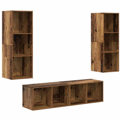 Berkfield Modern Tv Cabinet Set Wall-Mounted 3 Pcs Old Wood 37 X 37 X 142.5 Cm
